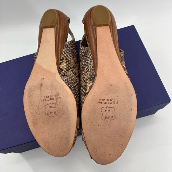 Stuart Weitzman Flats Shoes Neutral Beige Peep Toe Sz 8 N Slip On Cut Out Buckle - Picture 8 of 10